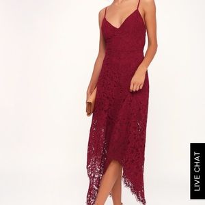 Lulus Burgundy Maroon Midi Lace Dress